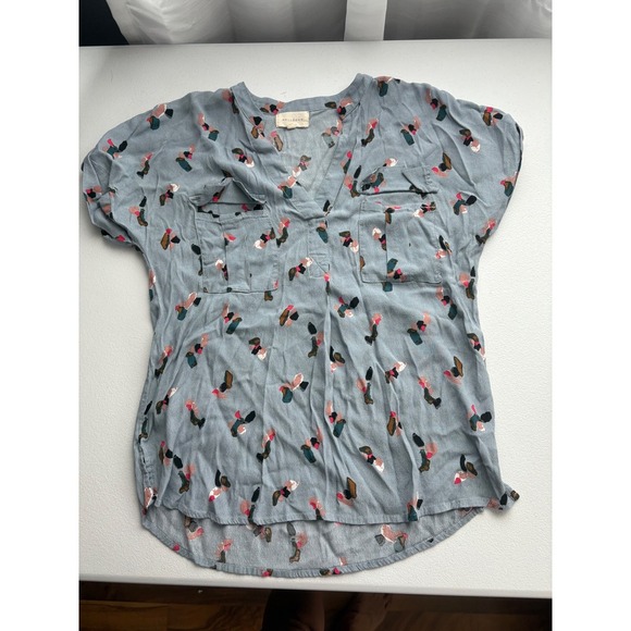 Melloday Blouse Top Abstract Print V-Neck Short Sleeve Casual XS - Picture 1 of 5